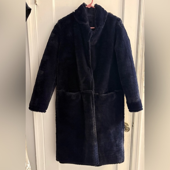 The Frankie Shop More Than Yesterday Navy Reversible Faux Fur Coat S/M NWT - Picture 1 of 7